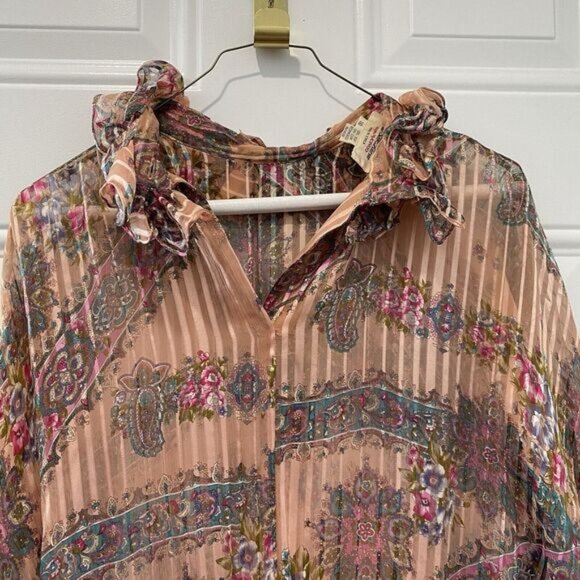 The Silk Farm Icinoo Vintage 100% Silk Dress Womens 10 Purple Paisley Sheer 70s - Picture 14 of 16